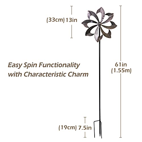 Moulin à Vent Cinétique Dahlia 155 Cm Bronze Cuivré – Décoration Jardin Extérieur Métal Résistant Vent & Intempéries, Rotation Facile