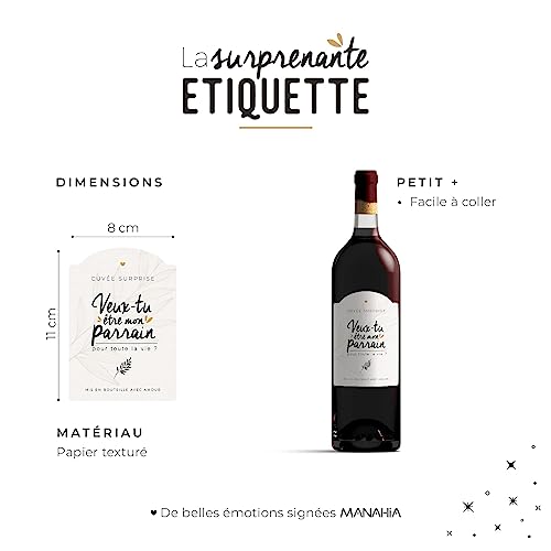 4 Étiquettes Bouteille Vin Parrain Adoré - Cadeau Original Pot De Départ, Anniversaire, Retraite