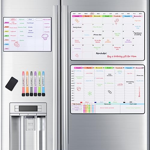 Planning Semaine Magnétique Frigo POPRUN – 3 Pack Organisateur Familial Effaçable En Français