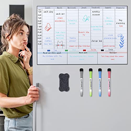 Planning Frigo Magnétique Effaçable – Semainier A4 30x20cm, Liste De Courses A5, 3 Marqueurs Et Gomme – Organisation Familiale Et Bureau